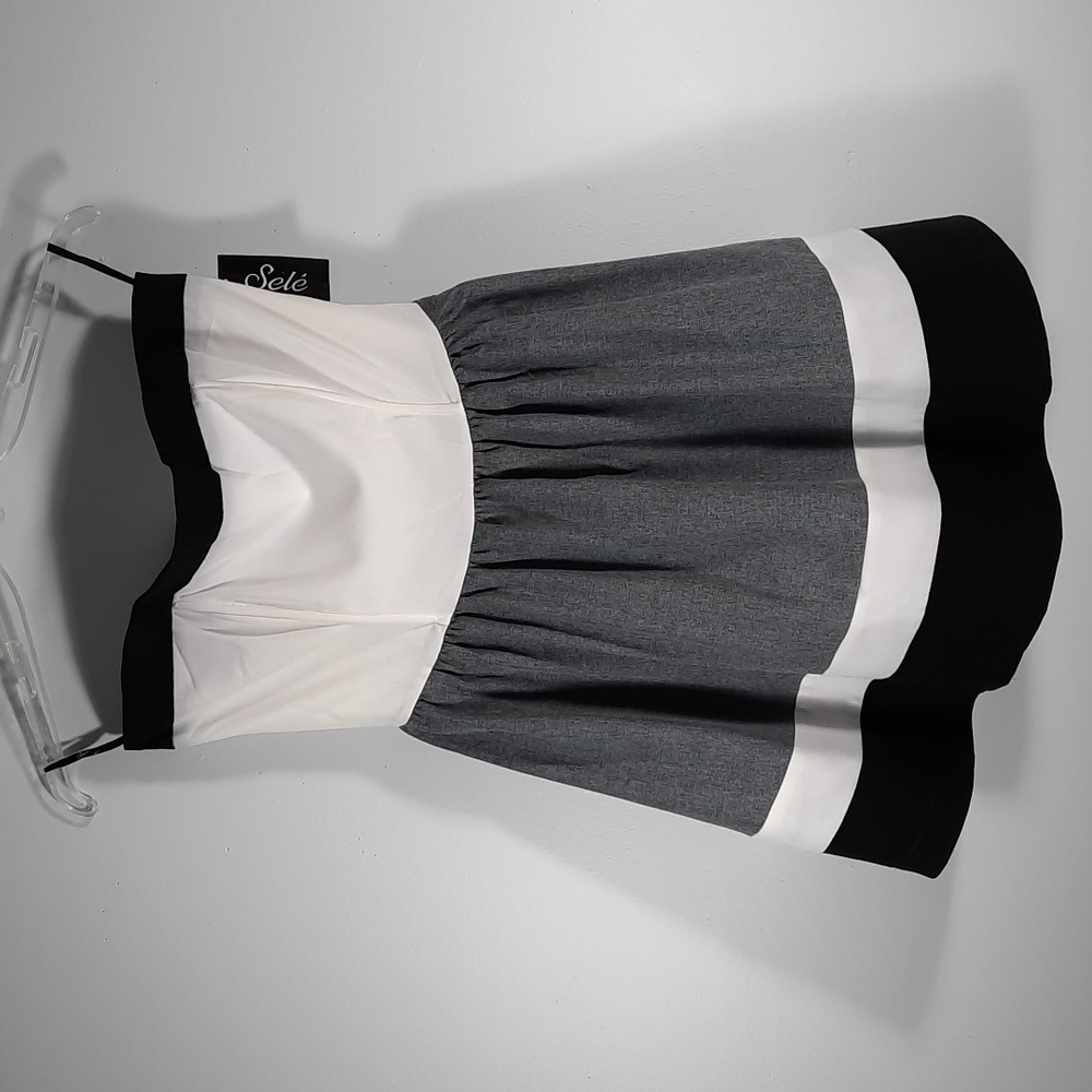NWT Sele' Black, White and Gray strapless dress SZ 9/10